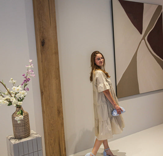 Beige Midi Zomerjurk met Ruches