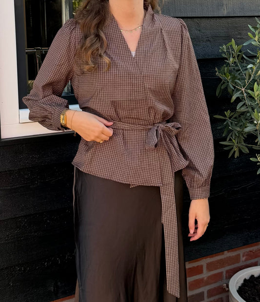 Blouse ruit met strik