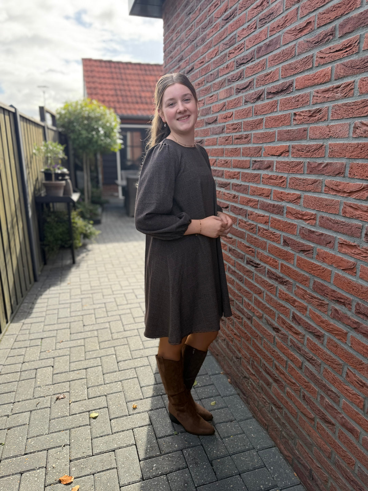Jurk ruit taupe