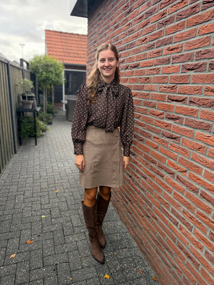Blouse polkadot strik bruin