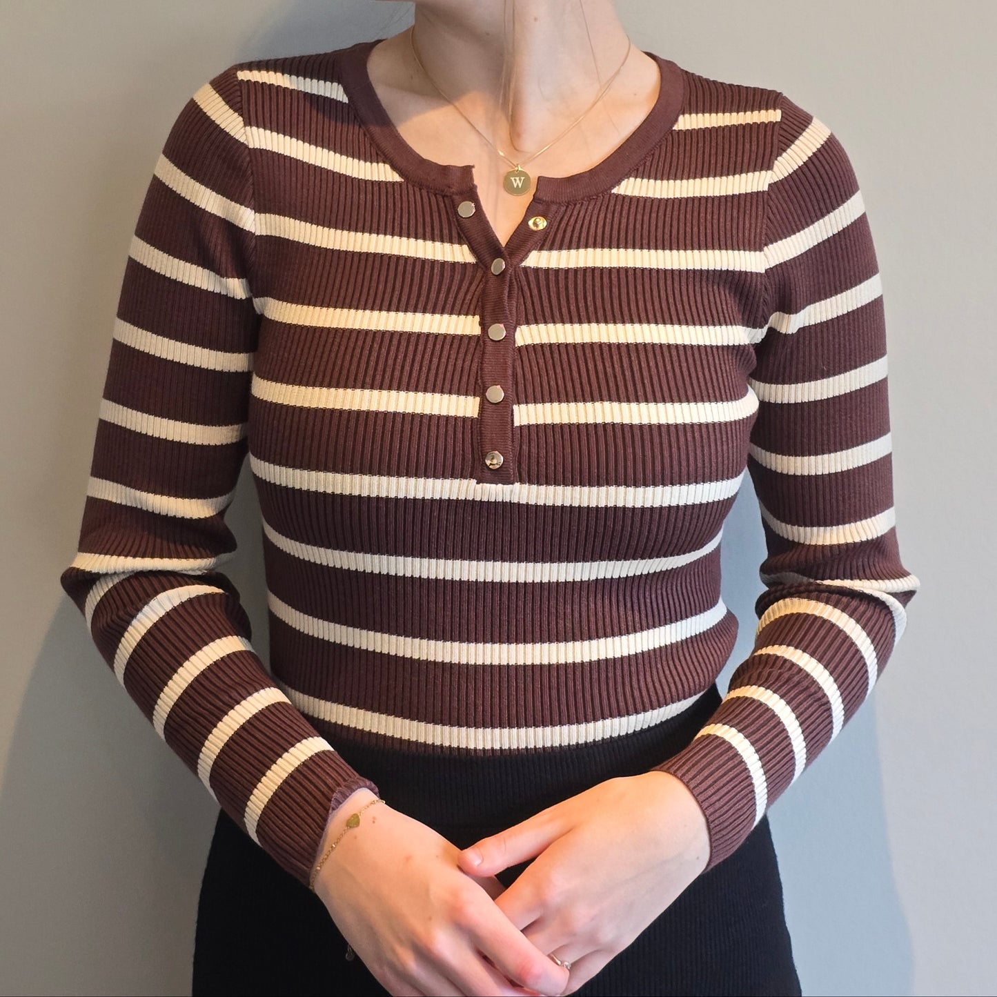 Streepjestrui bruin wit met knoopjes