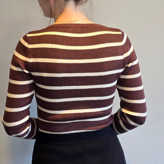 Streepjestrui bruin wit met knoopjes