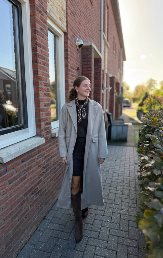Lange mantel jas beige