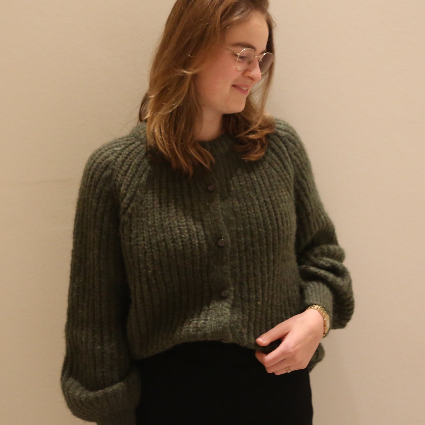 Dik wollen vest groen