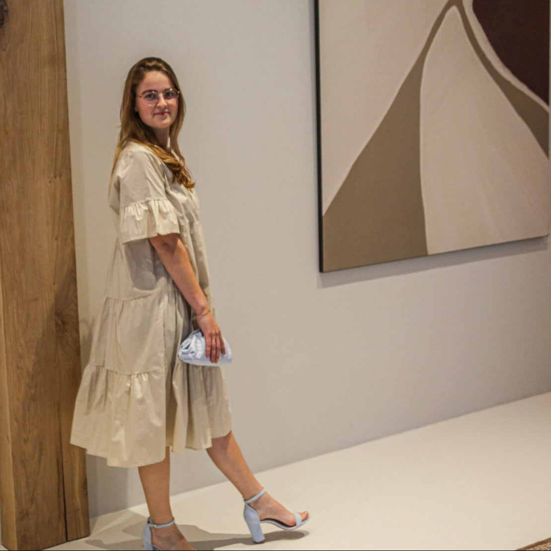 Beige Midi Zomerjurk met Ruches