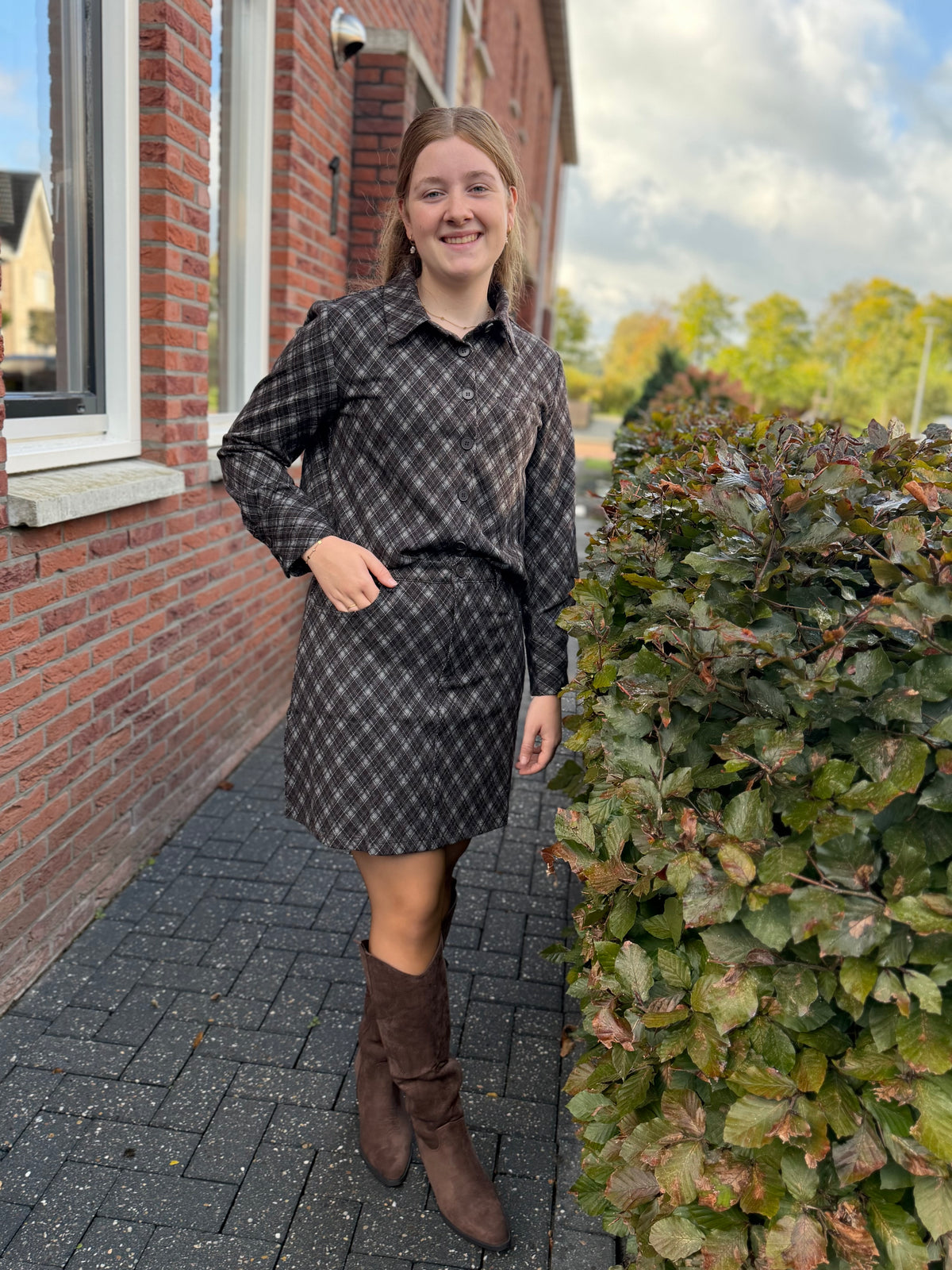 Blouse ruit bruin