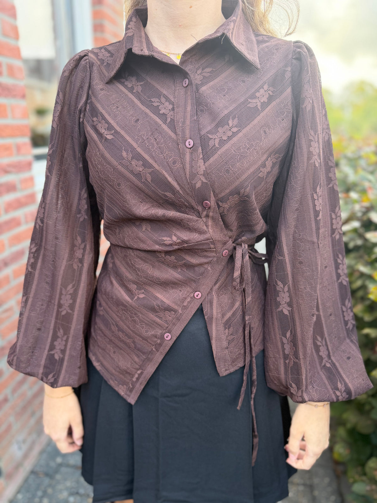 Blouse bruin kant