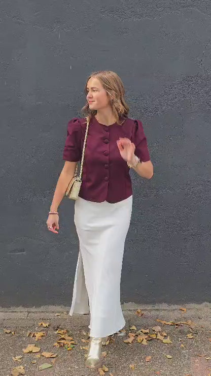 Witte satijnen rok met split