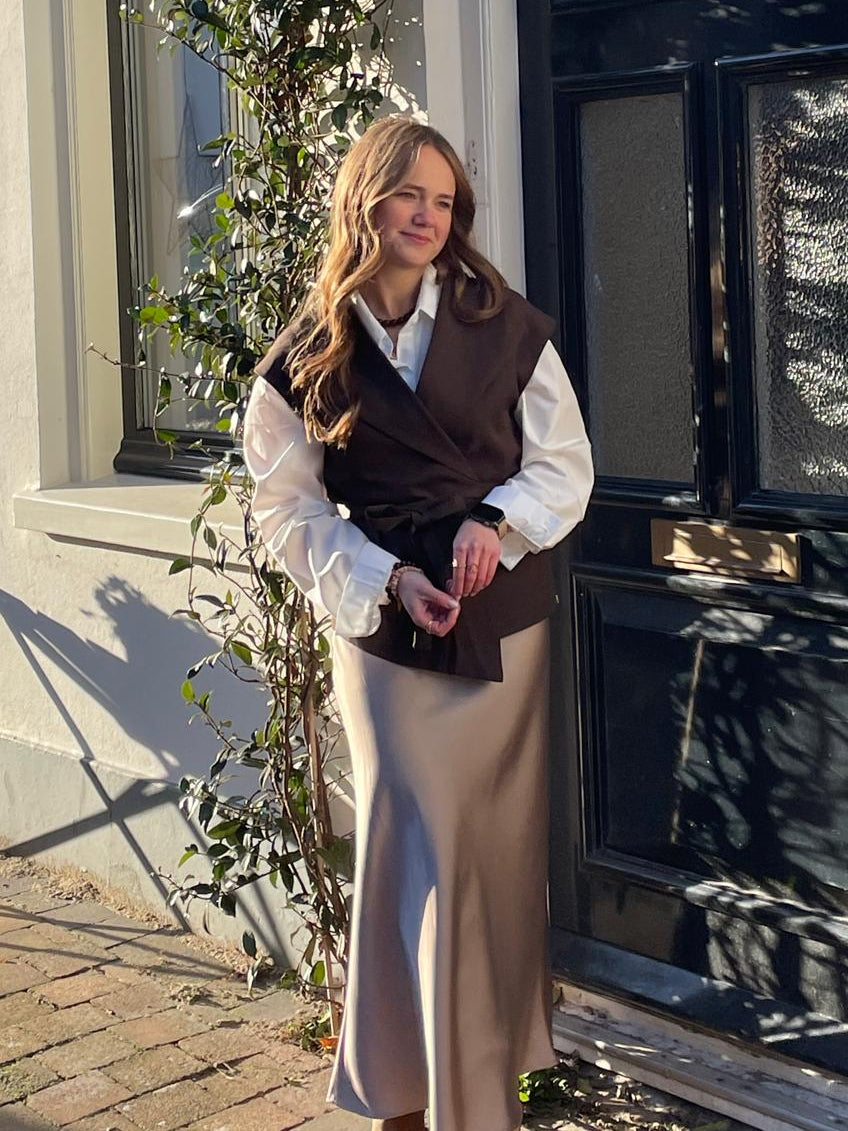 Heavy satin skirt light taupe