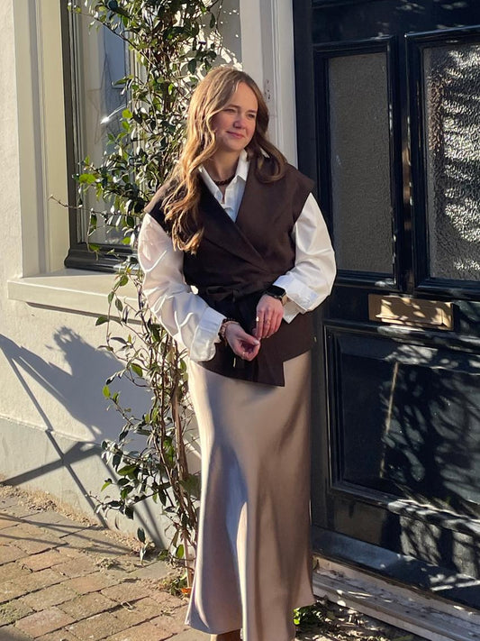 Heavy satin skirt light taupe